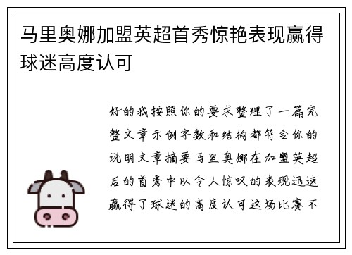 马里奥娜加盟英超首秀惊艳表现赢得球迷高度认可 马里奥娜加盟英超首秀惊艳表现赢得球迷高度认可